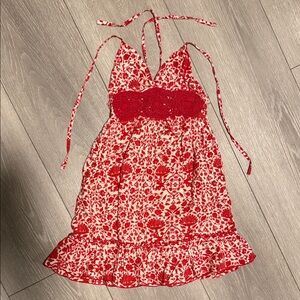Chic Red Floral Kids Halter Dress 2T